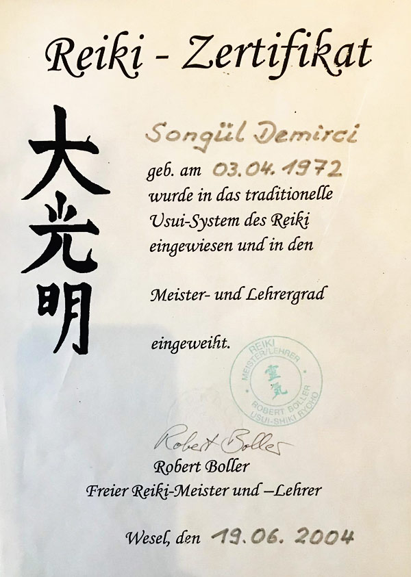 Reiki Mester-/Lehrergrad Zertifikat